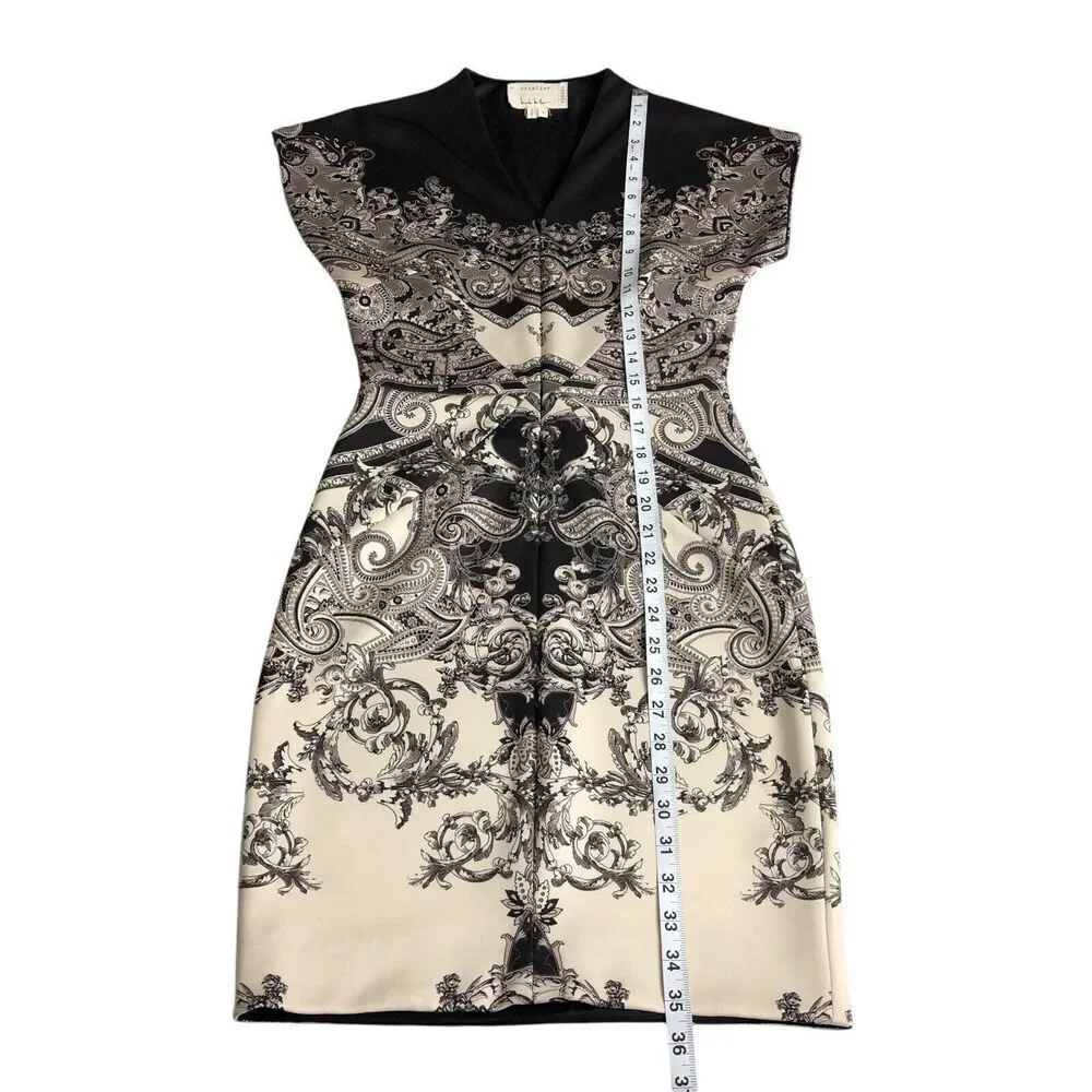 Artelier Nicole Miller Dress Womens 2 Brown Baroque‎ Front Zip Body Con Sheath